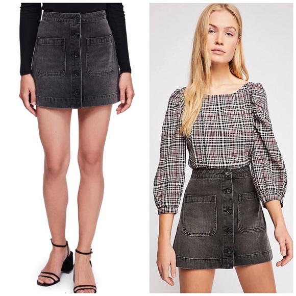 Free People Denim - NWT Free People Black Button Front Denim Skirt